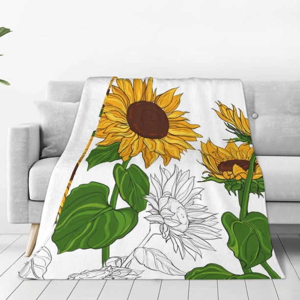 Balery Plump Sunflower And Sketch Manta de Felpa Suave y Acogedora – Cobija de Franela Aterciopelada para Cama, Lavable y Cálida para Sofá, Mascotas, Transpirable-50"x40"