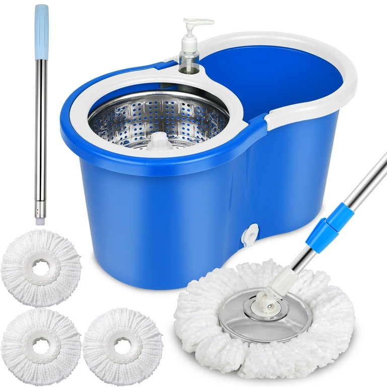 Spin Mop Bucket System - Easy Wring 360 Spin - Streak Free Floor Cleaning - 2 Microfiber Heads