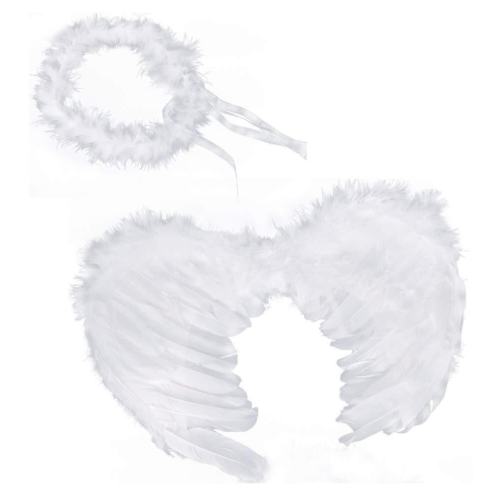 RUIZSH Angel Feather Wings and Halo Headband for Cosplay, Party Costumes, White Images RUIZSH Angel Feather Wings and Halo Headband for Cosplay, Party Costumes, White