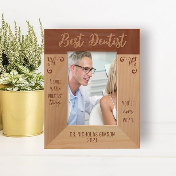 A Smile Is The Prettiest Thing You'll Ever Wear Personalized Wooden Frame 3 1/2" x 5" Brown (Vertical)