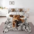 thumbnail image 2 of jejeloiu Black White Highland Cow Full Size Comforter Sets Kids,Floral Farm Print Bedding Sets,3pcs, 2 of 8