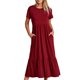 thumbnail image 1 of Vestido Plisado De Mujer Vestido plisado para mujer, cuello redondo, vestido amplio con bolsillos (rojo vino S) Cgtredaw Para estrenar, 1 of 1