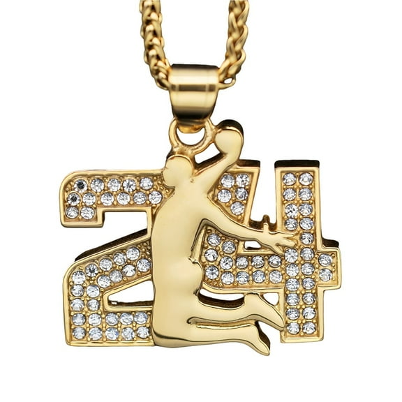 PikaLF Basketball Number 24 Necklace for Men, Hip Hop Basketball Player Necklace, No. 24 Basketball Pendant Necklace with 23.6"Chain, Stainless Steel Punk Rock Basketball Sport Pendant