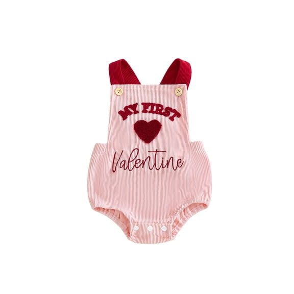 BemeyourBBs Newborn Baby Girl My First Valentines Day Outfit Romper Overall Heart Embroidery Bodysuit Overalls Cute Infant Spring Summer Clothes