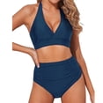 thumbnail image 1 of GZWYHT Bathing Suit for Women Tankini Swimsuits for Women High Waisted Bikini Set For Women Two Vintage Swimsuit Bathing Suit With Bottom Womens Swimsuits Women Beach Fashion Navy XL, 1 of 3