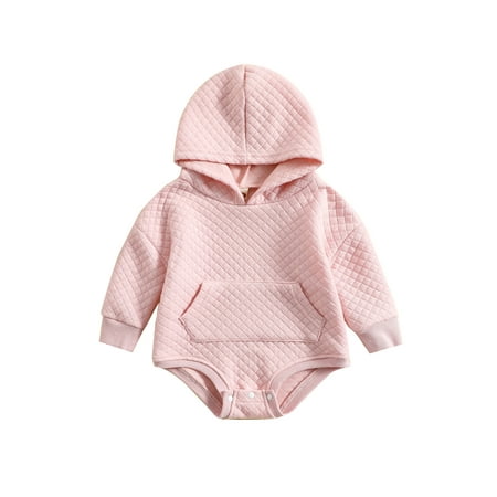 

Infant Baby Girl Fall Winter Clothes Long Sleeve Jumpsuit Casual Solid Color Hooded Rompers with Pockets