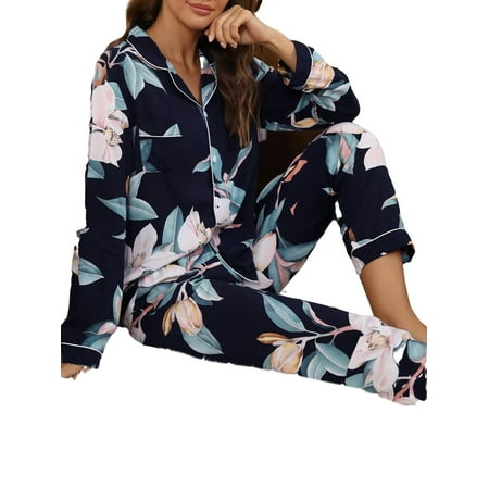

Lapel Floral Pant Sets Multicolor Long Sleeve Casual Women s Pajama Sets