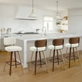 thumbnail image 3 of Foreate Swivel PU Bar Stools, Set of 4, 29" Bar Height Upholstered Leather with Mid-Back Wood Legs, Modern Chair Island Counter Stool for Kitchen, Cream White, 3 of 11