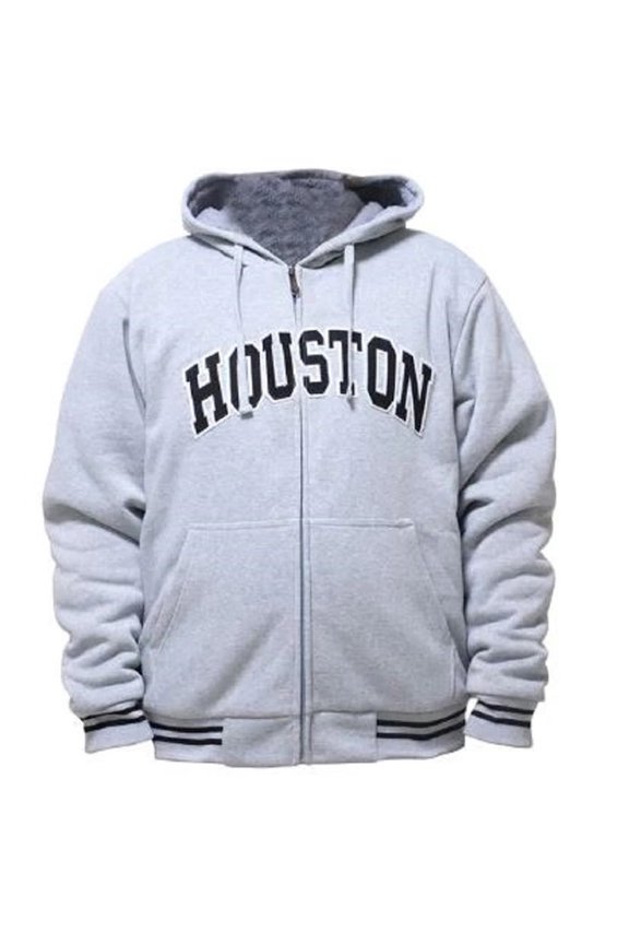 Men's Sherpa Lined Zip-Up Hoodie Houston Long Sleeve Pockets Jacket White Small