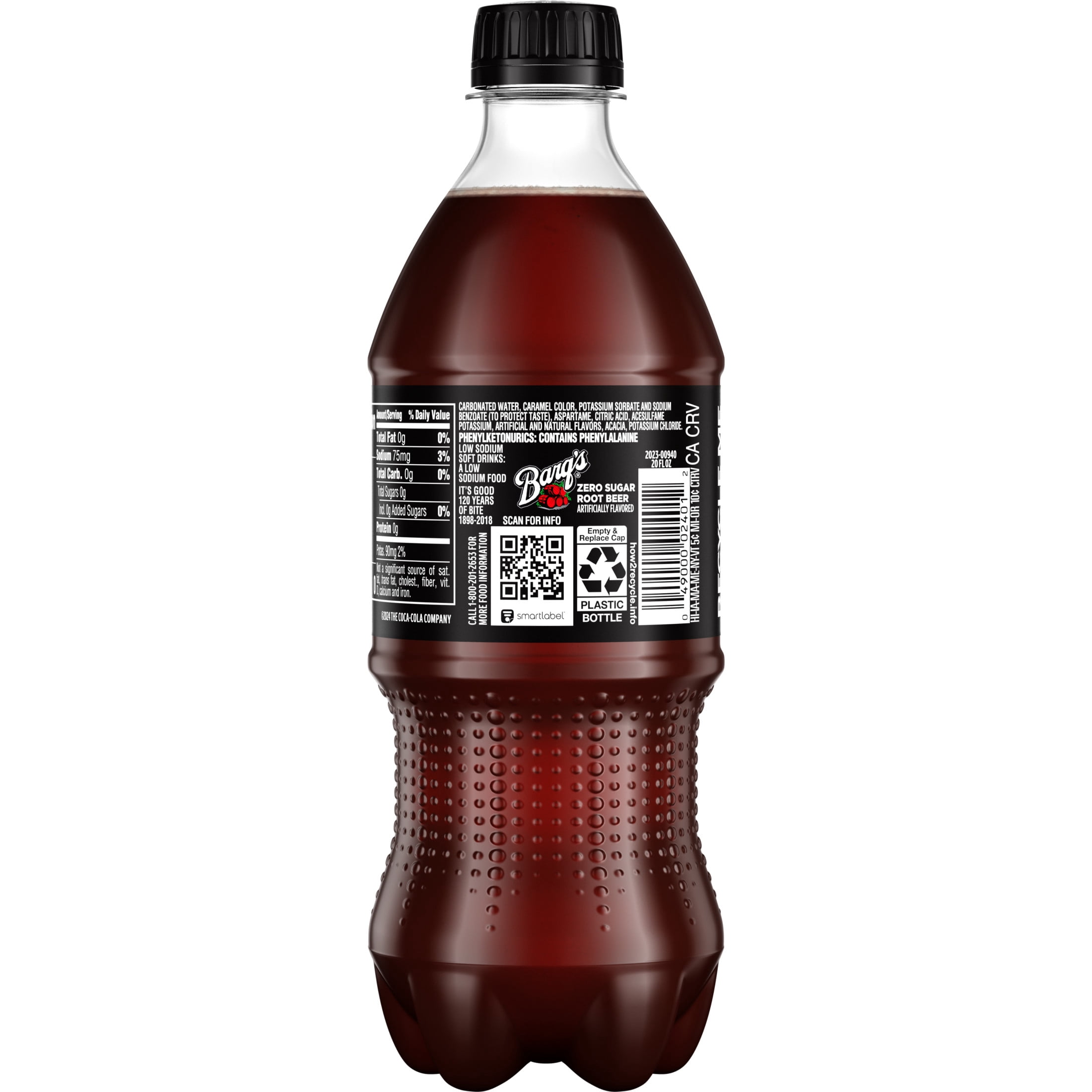 Barq's Zero Sugar Root Beer Soda Pop Bottle, 20 fl oz