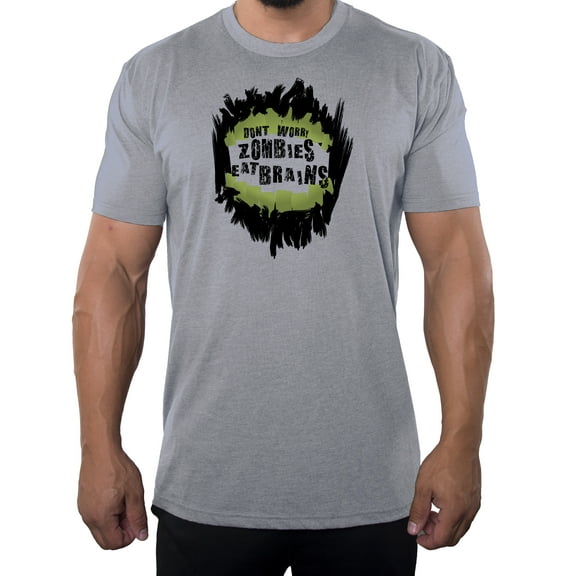 Don’t' Worry Zombies Eat Brains Men's shirt, Sarcastic Men's Tee, Graphic shirts - Heather Grey MH200FUN S12 S