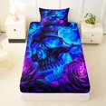 thumbnail image 3 of Homewish Glowing Skull Twin Sheets,Flowers Butterfly Bedding,Purple Navy,Halloween Bed Set,3-Piece,1 Fitted Sheet and 1 Pillowcase, 3 of 6