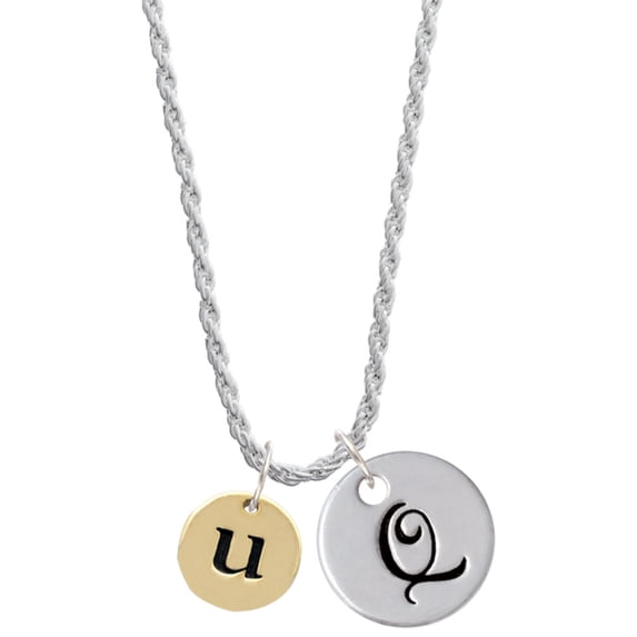 Delight Jewelry Goldtone Disc 1/2'' Initial - u - Silvertone Script Initial Disc - Q - Charm Necklace, 20"+3"