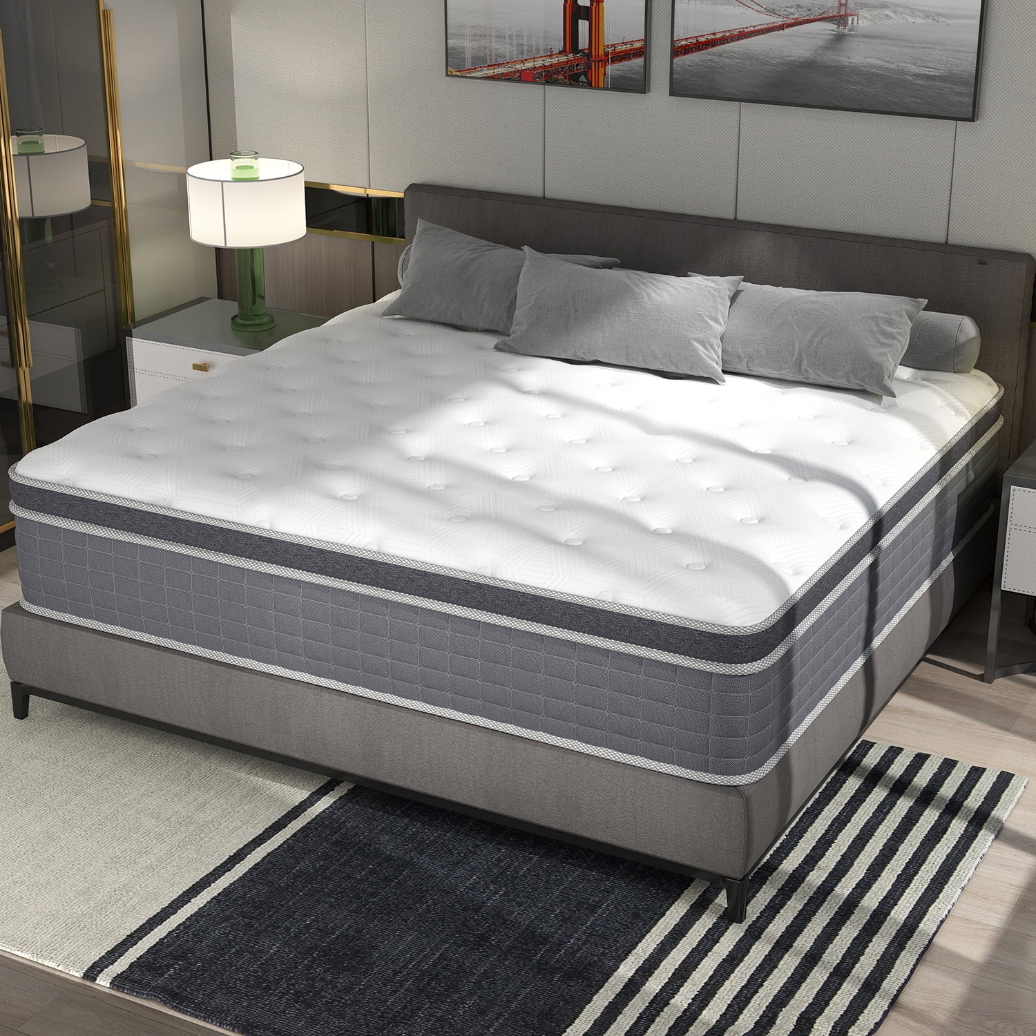 "lemontalking 14"" Gel Memory Foam Spring Hybrid Mattress, Queen Size, CertiPUR Certified, Hypoallergenic"