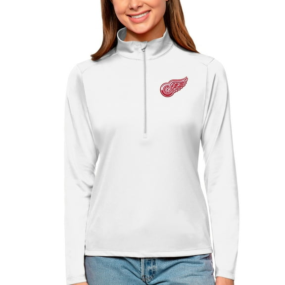Women's Antigua White Detroit Red Wings Tribute Quarter-Zip Pullover Top