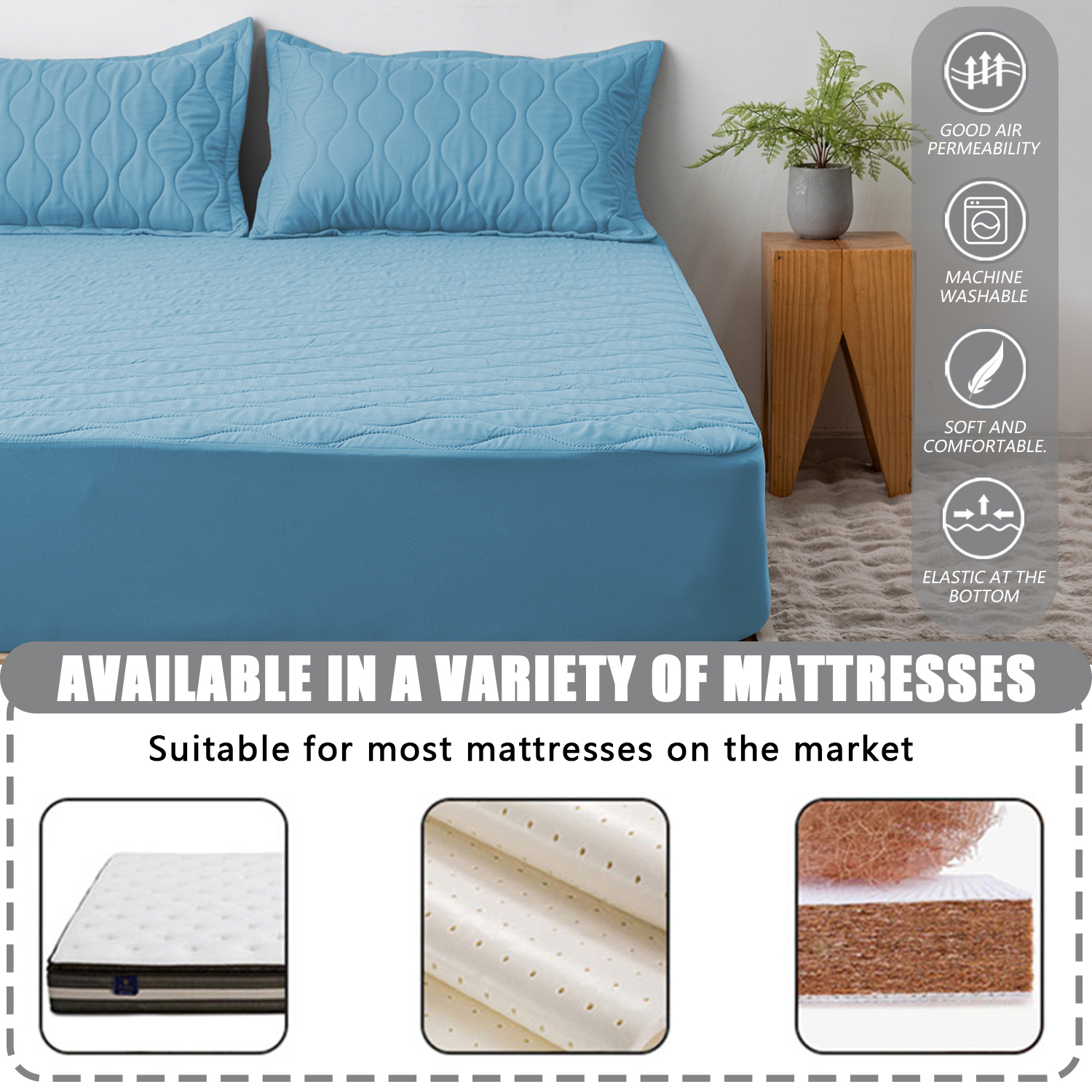 Waterproof Mattress Protector, Noiseless Full Size Mattress Pad with Deep Pocket Fitted Up to 11",Breathable Fitted Sheet Quilted Mattress Pad Cover (Black,Full)