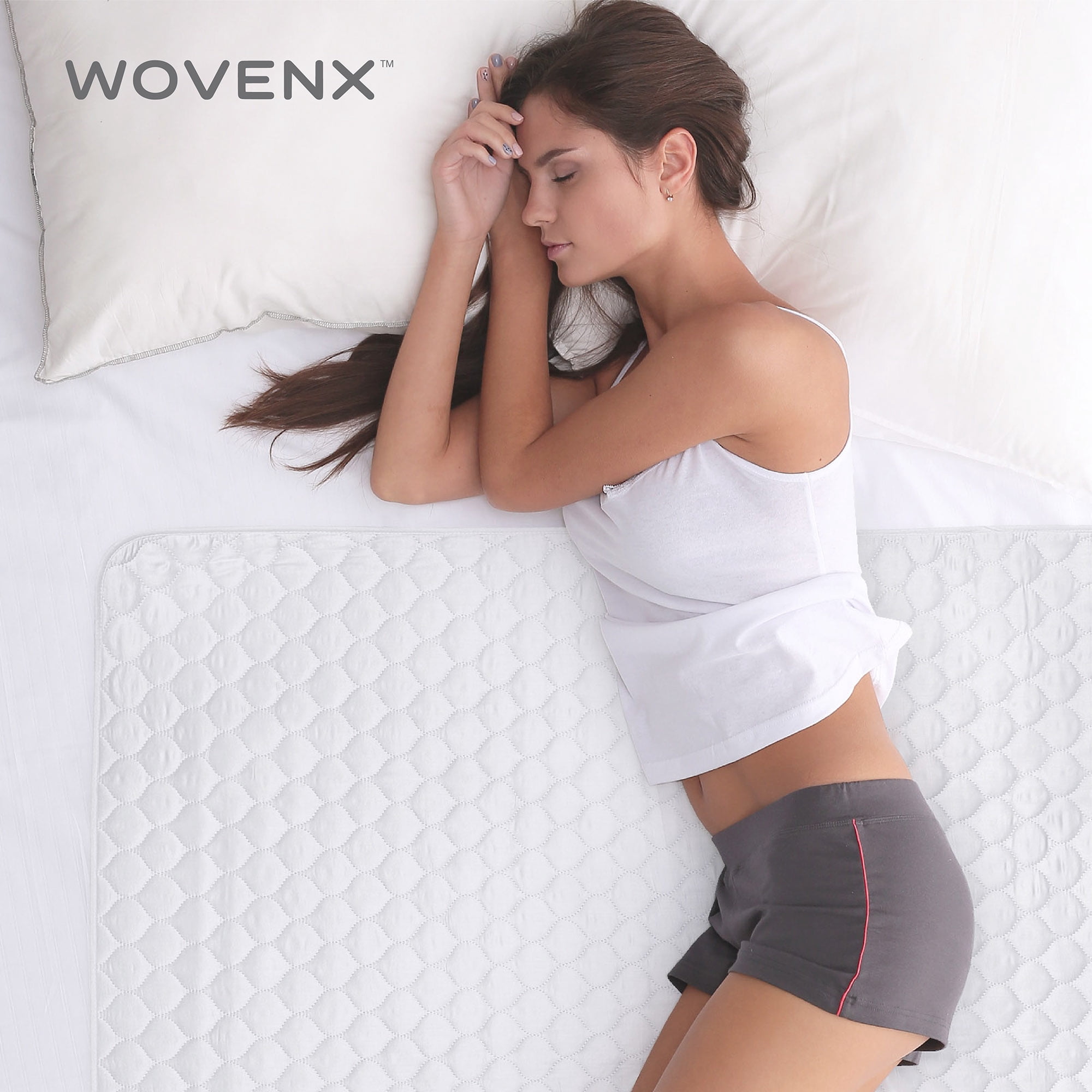 WOVENX Organic Incontinence Pads for Adults & Kids - 5 Layer Waterproof Protectors for Overnight Bed Wetting - Reusable & Washable Pee Pads - Fits Twin to Full Size Beds - 34" x 52" White