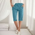 thumbnail image 2 of LIIPEE Women Pants Casual Solid Color Straight Leg Drawstring Linen Knee Length Pants With Pockets Ladies Comfortable Breathable Soft Daily Trousers,Sky Blue,L, 2 of 4