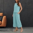 thumbnail image 2 of Akmaiox Two Piece Sets for Women Sleeveless Tank Tops Elastic Waist Drawstring Wide Leg Pants with Pockets Trendy Stripes Casual Loose Summer Vacation Lounge Sets S-3XL, 2 of 10