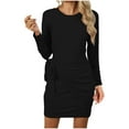 thumbnail image 2 of COSFO Black Dresses for Women 2024 Crew Neck Casual Long Sleeve Solid Mini Dresses A-Line Belted Slim Dresses, 2 of 9