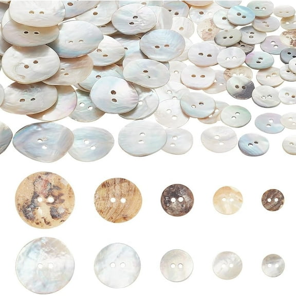 100pcs Natural Shell Buttons 2-Hole Sewing Buttons 10/12/15/20/25mm Round Shell Buttons Craft Seashell Buttons DIY