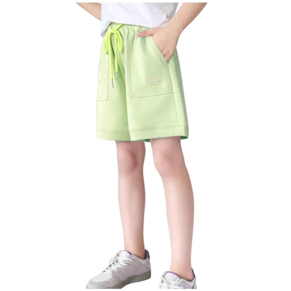 Odeerbi 5-15 Años Niñas Verano Bermudas Workout Deporte Atlético Pantalones Cortos Algodón Casual Cómodo Cintura Elástica Pantalones Cortos