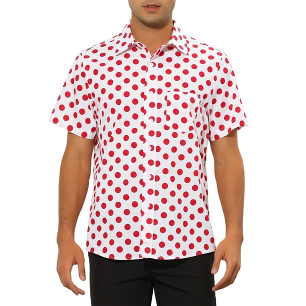 Camisas de vestir INSPIRE CHIC para hombres, ajuste slim, con puntos, botones, de manga corta, tops cortos, 2XL, rojo