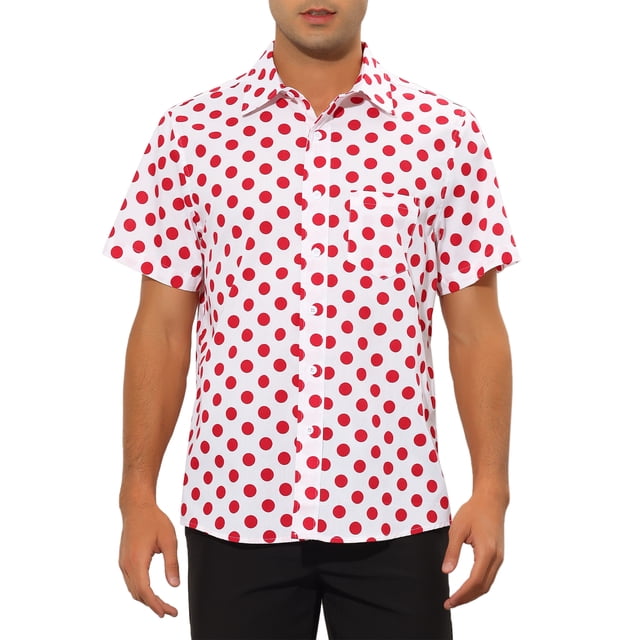 Camisas de vestir INSPIRE CHIC para hombres, ajuste slim, con puntos, botones, de manga corta, tops cortos, 2XL, rojo
