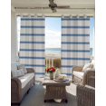thumbnail image 4 of Navy Blue Striped Blackout Curtains, Light Blocking Print Window Curtains, Rustic Blue Stripe Modern Art Beige Thermal Insulated Window Drapes for Living Room Kitchen Cafe 2 Panels, 84"W x 84"L, 4 of 9