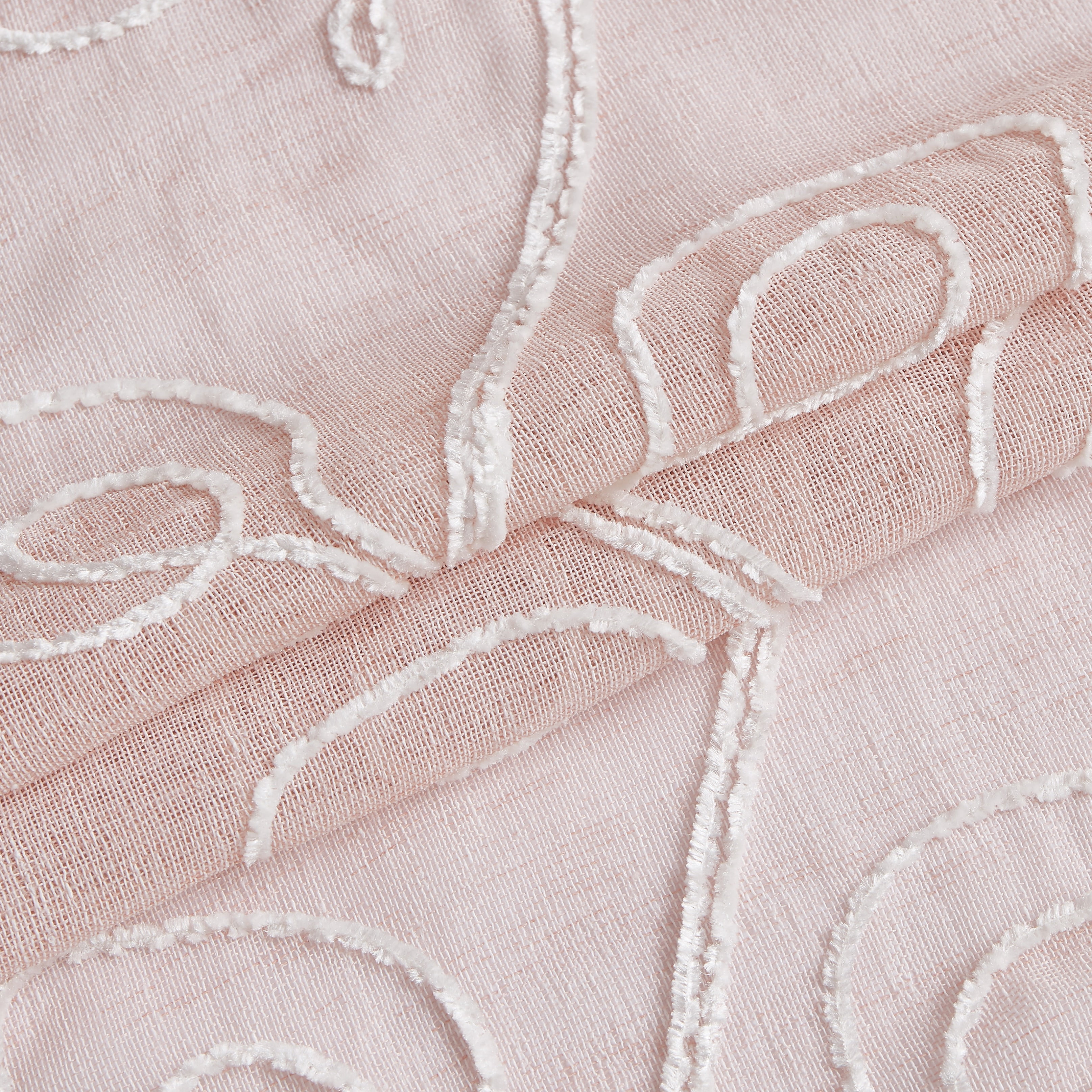 Dainty Home Stella 3D Floral Chenille Embroidered Solid Sheer 76" x 84" Window Curtain Panel Pair in Blush