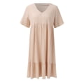 thumbnail image 5 of Women Casual Fashion Solid Color V Neck Short Sleeve Shirt Dress Swing Dress with Buttons T Shirts for Dress Women Dresses Casual Midi Shirt Dress Mature Womens Dresses Summer Mini Dress T Shirt, 5 of 6