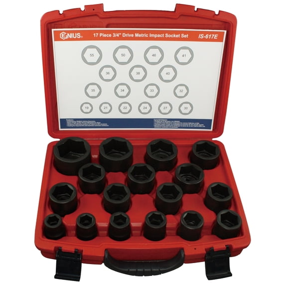 Genius Tools 17 Piece 3/4" Dr. Metric Impact Socket Set (CR-Mo) - IS-617E