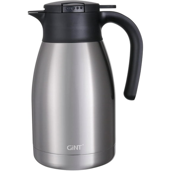GiNT 51Oz Stainless Steel Double-Walled Vacuum Thermal Coffee Carafe with Press Button Leak-Proof Lid, Silver, 1.5L