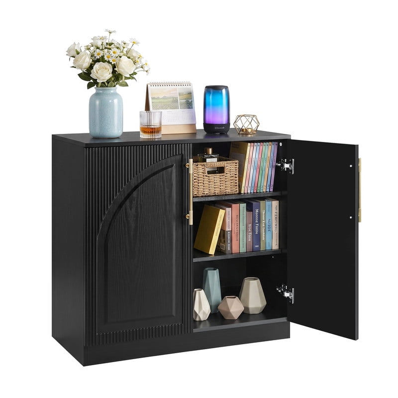 Modern Buffet Cabinet with 2-Door, Freestanding Fluted Bar Storage Cabinet, Small Sideboard Credenza with Adjustable Shelving