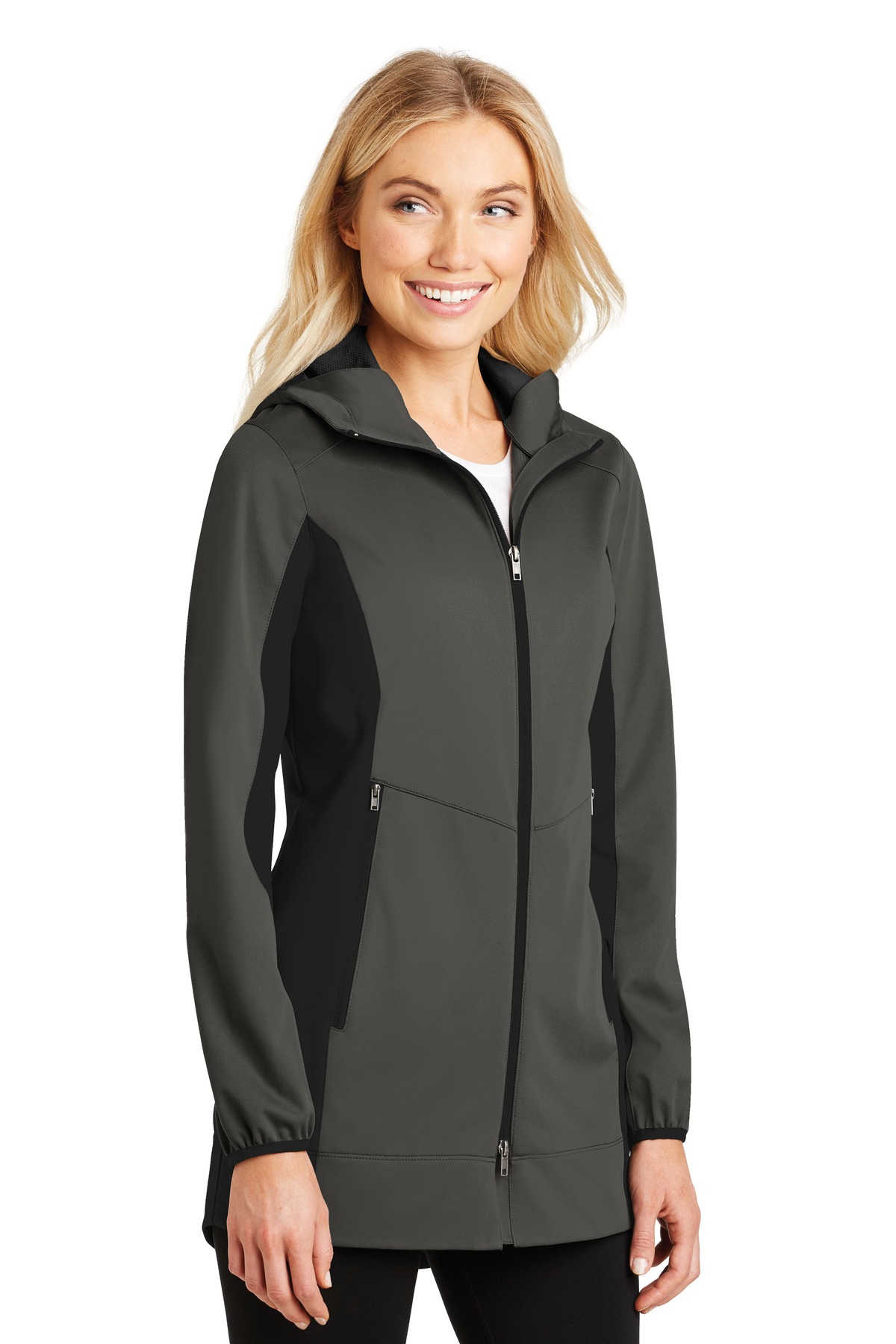 Port Authority Ladies Active Hooded Soft Shell Jacket-L (Grey Steel/ Deep Black) - image 4 of 6