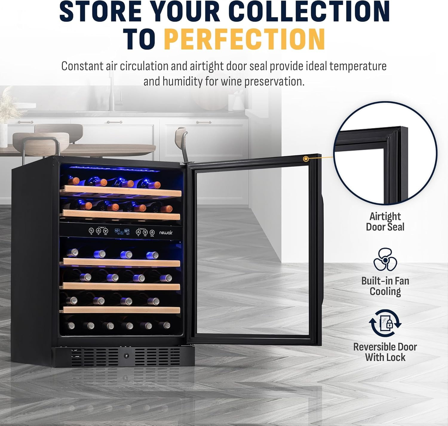 Restored Newair NWC046BS00-RB 24" Built-in Dual Zone Wine Fridge, 46 Bottles, Black (Refurbished)