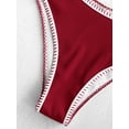 thumbnail image 7 of ZAFUL for Women Swimwear Whip Stitch V-wired Ribbed Textured Bikini Swimsuit Red Wine M, 7 of 7