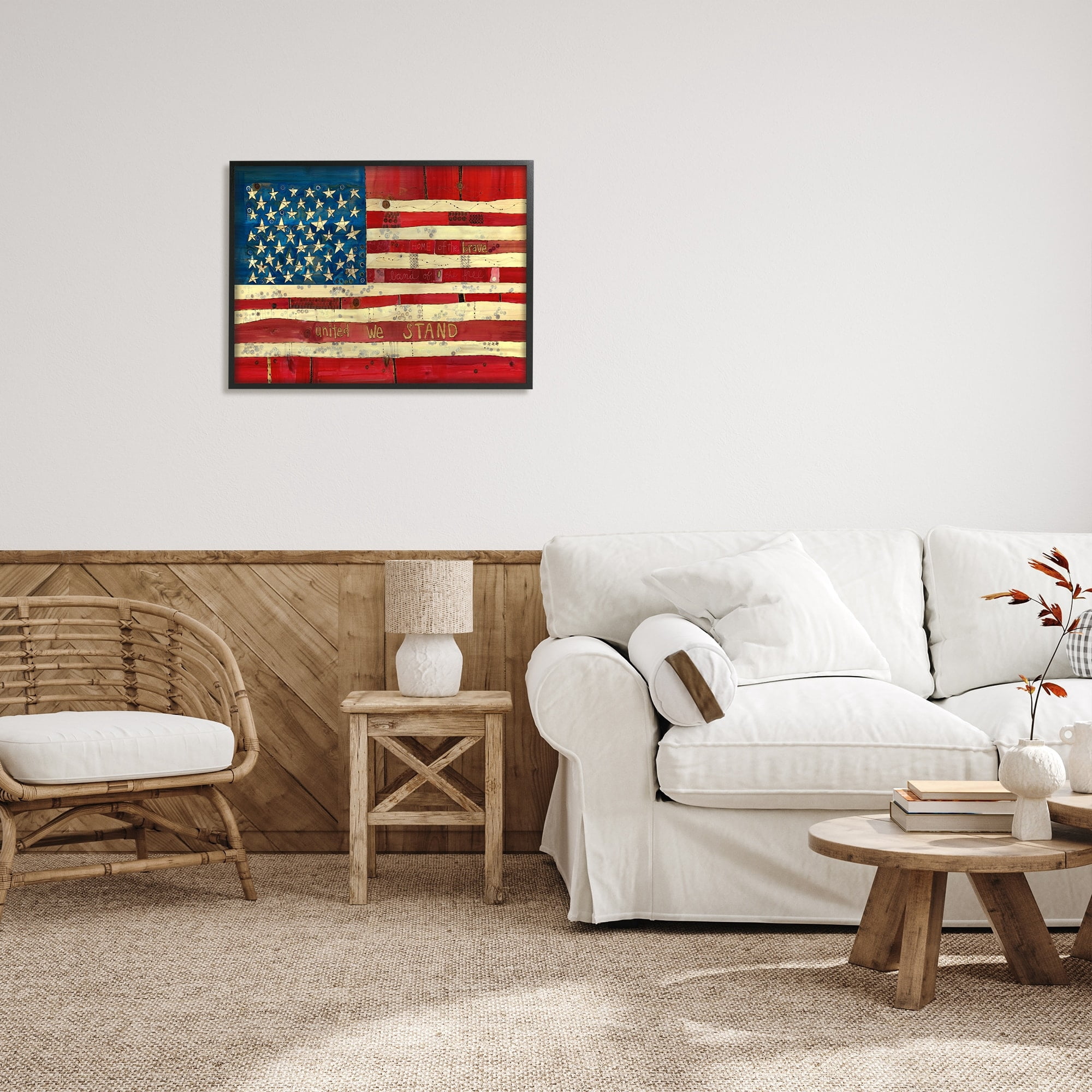 Stupell Industries United We Stand Independence Day Festive American Flag Painting Black Framed Art Print Wall Art, Design by Stephanie Burgess