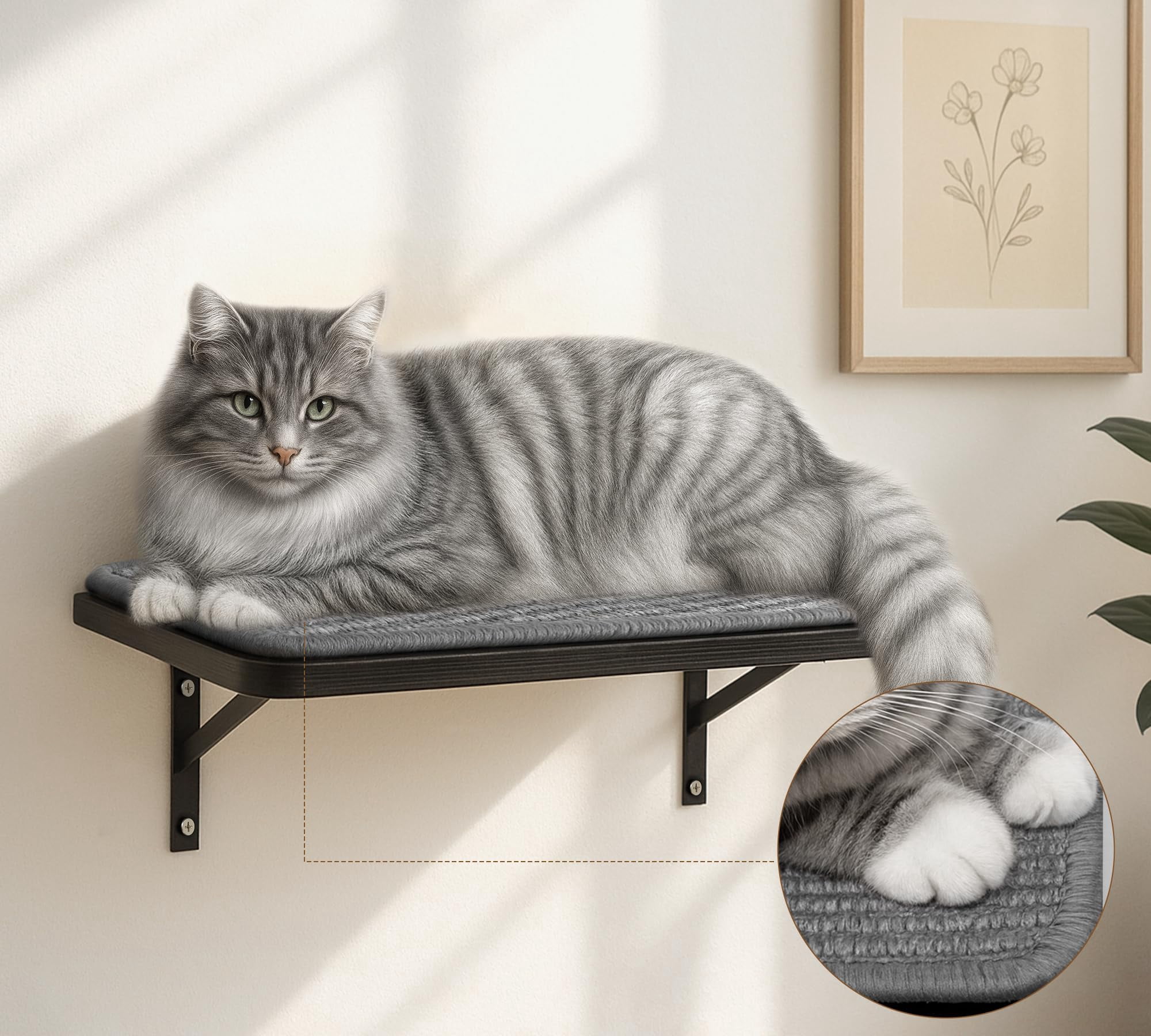 Cat Wall Shelf Window Perch  Cats Bed Hammock With Pad For Climbing Sleeping Playing Black Furniture Indoor Large