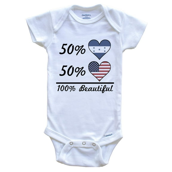 50% Honduran 50% American 100% Beautiful Honduras Flag Heart Baby Bodysuit, 0-3 Months White