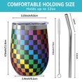 thumbnail image 5 of 12oz Stemless Wine Tumblers Colorful Rainbow Checkered Pattern Vacuum Insulated Stainless Steel Travel Tumbler Cups Mug with Lid and Straw for Champaign,Cocktail,Beer with Cleaning Brush, 5 of 5