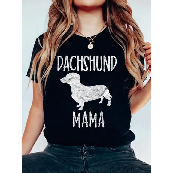 Cotton Vintage Dachshund Mama Gift Doxie Mom Pet Dog Owner Mother T-Shirt Women's Graphic Tee Casual Tops