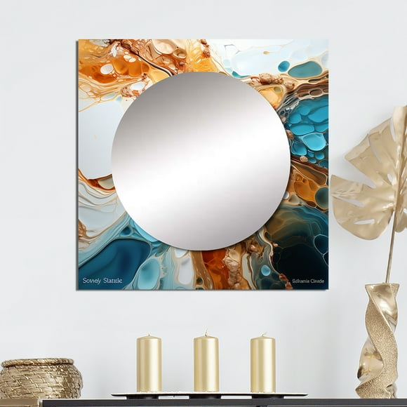 Designart "Liquid Ink: Blue And White Geyser" Abstract Shapes Square Mirror For Wall Decor - Large Blue Square Printed Wall Mirror Art - Square Modern Mirror - Wall Mounted Square Large Mirror