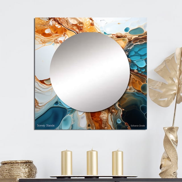 Designart "Liquid Ink: Blue And White Geyser" Abstract Shapes Square Mirror For Wall Decor - Large Blue Square Printed Wall Mirror Art - Square Modern Mirror - Wall Mounted Square Large Mirror