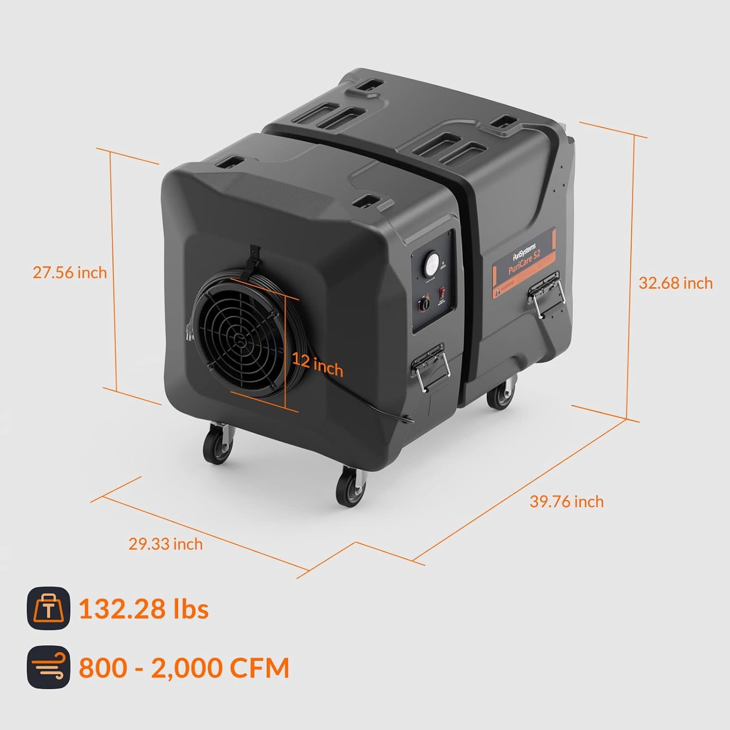 PURISYSTEMS PuriCare S2 Industrial Air Filtration System 2000 CFM, Heavy Duty HEPA Air 2-in 1 Filtration Air Cleaner for , Renovation, Commercial/Industrial Use