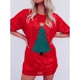 thumbnail image 2 of Cathery Women's Sequin Glitter Shirt Dress Christmas Tree Graphic 3/4 Sleeve Mini Dresses Party Club Loose Short Dress, 2 of 7