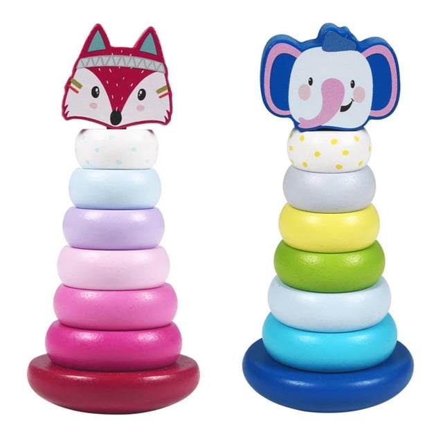 Animal Arco Iris Apilamiento Anillo Torre Grapadora Bloque Bebé Montessori Juguete Educación Temprana Enseñanza Ayuda Madera Niño Juguete seitruly FN003450-02