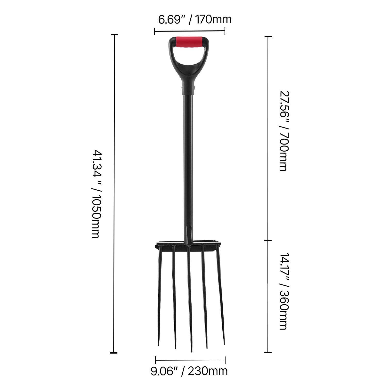 5-Tine Steel Garden Fork, 41 Inch Y-Grip Handle Spading Pitchfork for Farming & Gardening