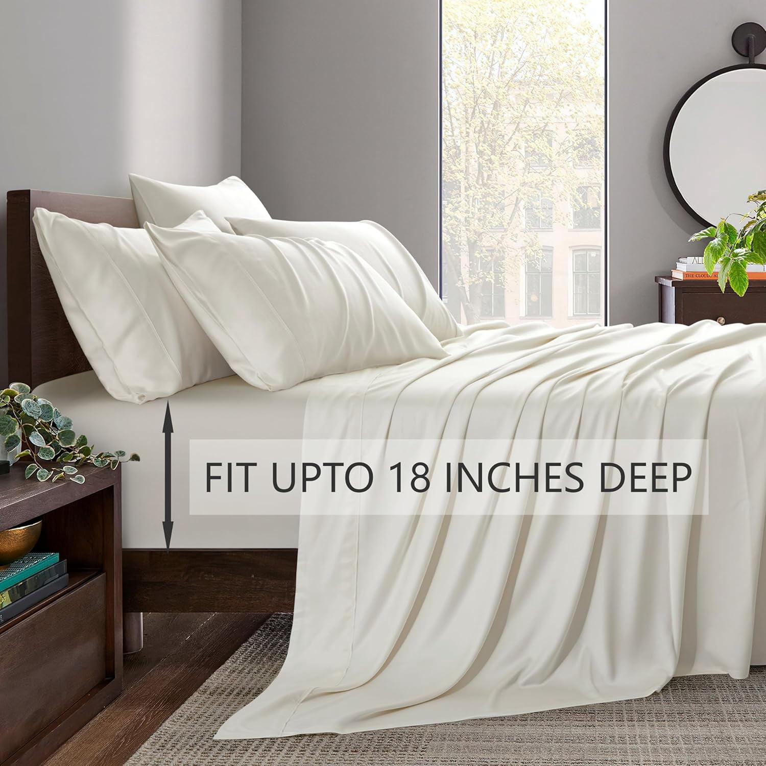 American Home Collection Bamboo Viscose Sheet Set - Silky Soft, Cooling for Hot Sleepers - 18 Inches Deep Pocket - Premium Sateen Finish - King, White
