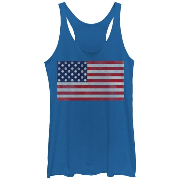 Women's Lost Gods Fourth of July  American Flag Smiley Face  Racerback Tank Top Royal Blue Heather Small